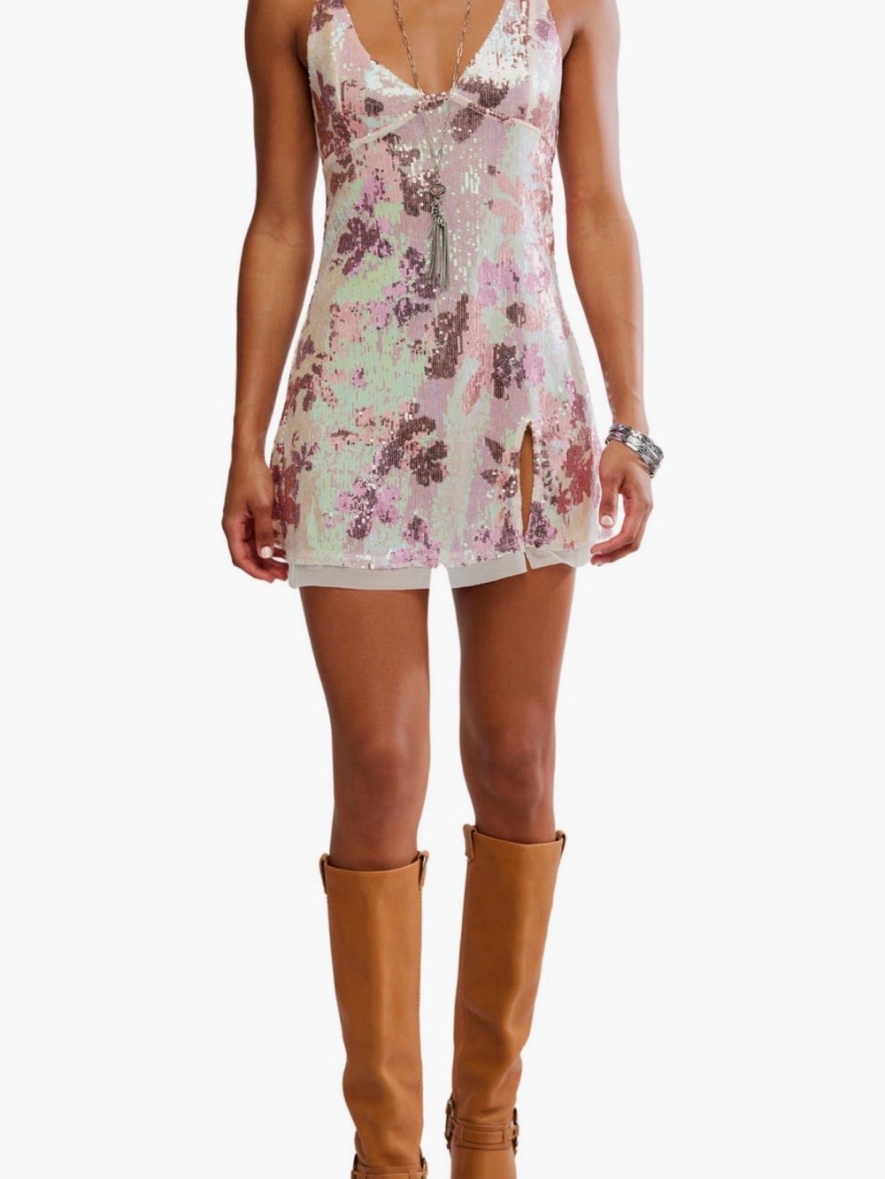 Free People Sequin Mini Dress in Pink